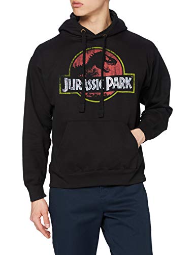 Jurassic Park Capucha con Logotipo Envejecido Sudadera, Negro (Black Blk), XXL para Hombre