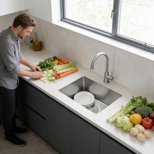 Fregadero de cocina rectangular para lavandería y hogar con desagüe integrado 5