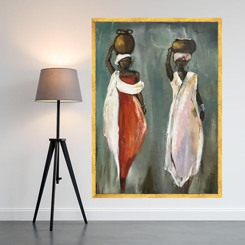 XINBAO Lienzo de mujeres africanas con macetas, pintura figurativa étnica, arte tribal, decoración bohemia para el hogar, pósteres (80 x 120 cm/sin marco)