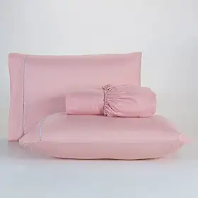 Jogo De Lençol 400 Fios Percal Poliéster Liso Toque Macio com Elástico Diversos Tamanho Solteiro Casal Queen King Size (Solteiro, Rose)