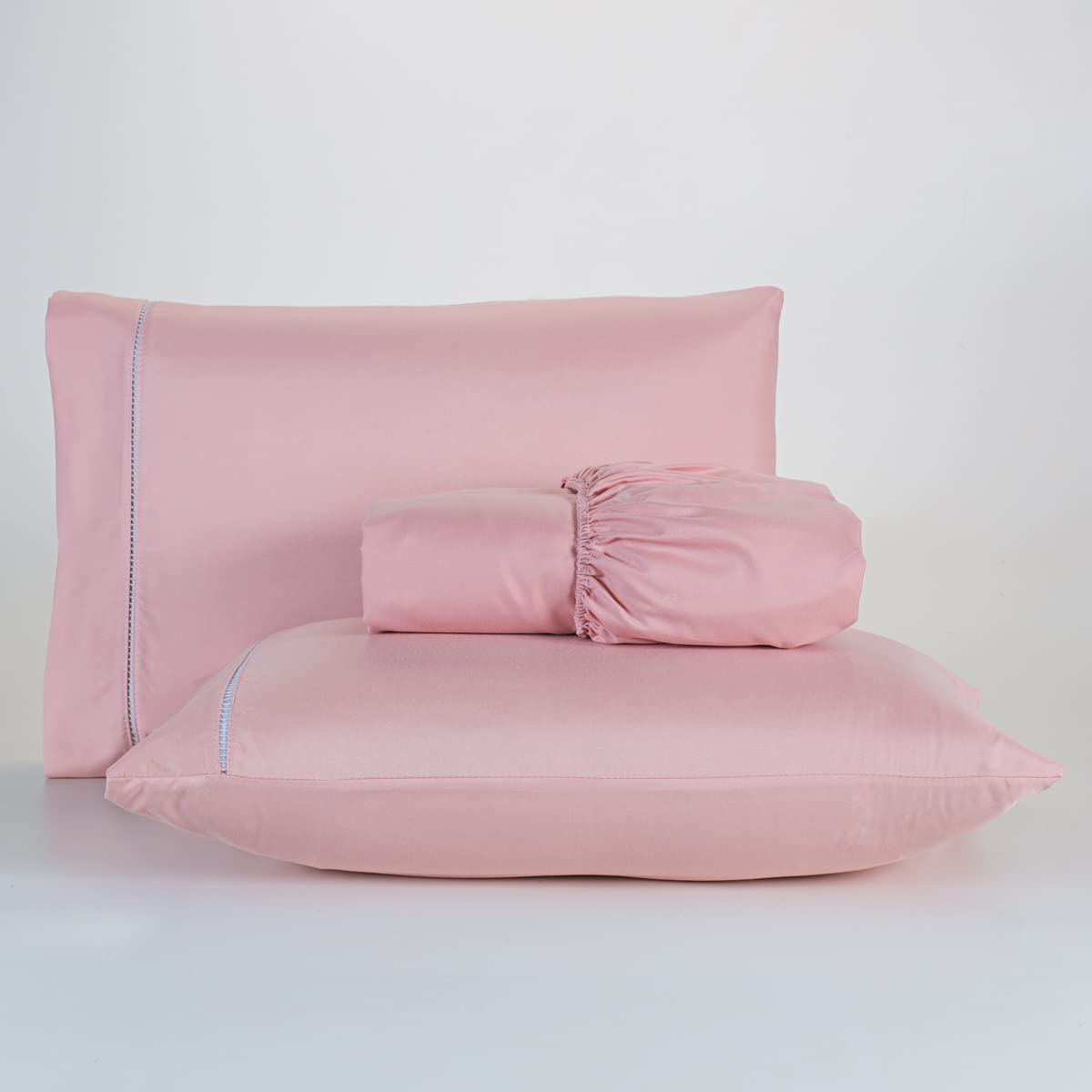 Jogo De Lençol 400 Fios Percal Poliéster Liso Toque Macio com Elástico Diversos Tamanho Solteiro Casal Queen King Size (Casal, Rose) - Casal - Rose