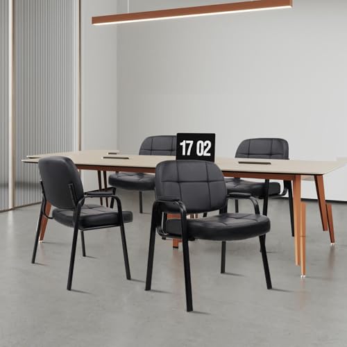 Image of CLATINA Big & Tall 500 lbs Waiting Room Guest Chair, Leather Office Reception Chair No Wheels with Padded Arms for Elderly Home Desk Conference Room Lobby Side Salon Clinic, Black(8 Pack)