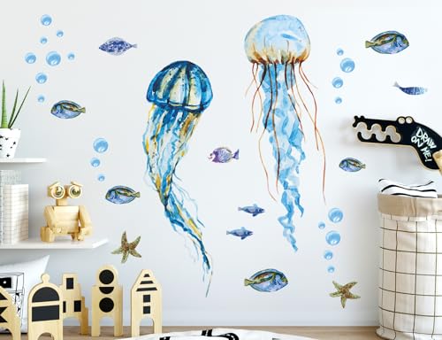Vinilo decorativo medusas acuarela 36x12 pulgadas, 2 piezas miniatura 7