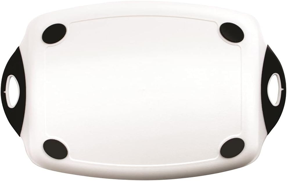 Dexas Chop & Serve Cutting Board, 12.5 by 20 inches, White with Black Handles (329-32-25)