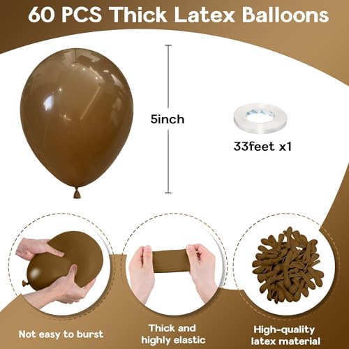 Image of Jobkoo Brown Balloons 5 Inch, 60Pcs Small Light Brown Balloon Coffee Chocolate Latex Balloons 5'' Mini Matte Tan Caramel Mocha Helium Balloons for Birthday Wedding Boho Baby Shower Party Decorations