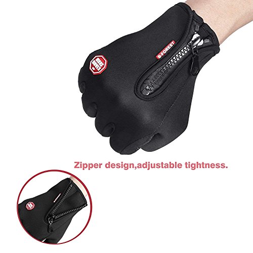 Aisprts Cycling Gloves, Full Finger Winter Thermal Touch Screen Warm Windproof Waterproof Gloves for Men and Women (Black, L)