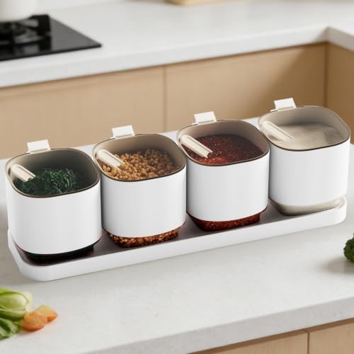Lointain 4er Set Gewürzbehälter, Gewürzdosen Gewürzbox mit Transparente Deckel & Löffel, Salzbehälter Zuckerdose Aufbewahrung Gewürzspender für Gewürz Mehl Küche Würze...