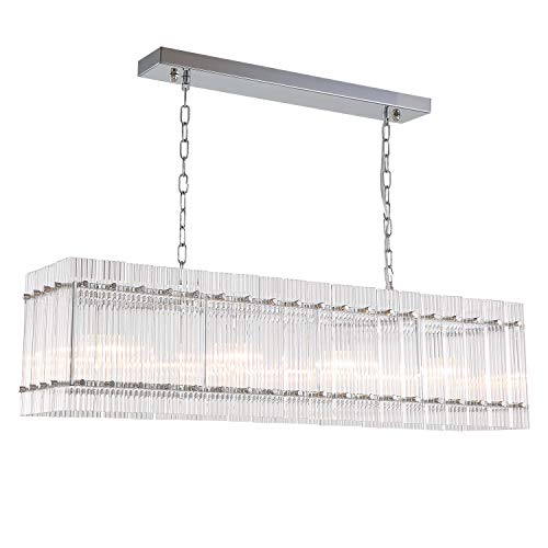 SILJOY Modern Rectangular Crystal Chandelier Pendant Ceiling Light Fixture for Dining Room Kitchen Island L39”xW12”xH10”