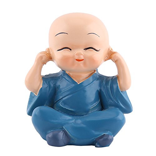 Yctze Juego de 4 Estatuillas de Monjes Buda Riendo de Resina, Adorno Zen Negro para Decoración del Hogar, Fuente de Agua Interior, Plantas, Decoración Automotriz