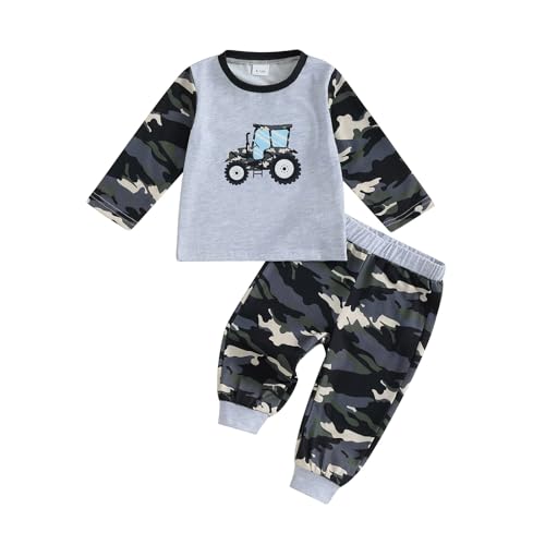 Toddler Baby Boy Outfits Fall Winter Tractor Camouflage Print Long Sleeve Shirts Top Jogger Pants 2PCS Clothes Set