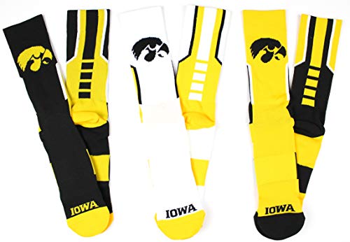 Donegal Bay NCAA Iowa Hawkeyes 3 Piece Sport Performance Socks Bundle, Multicolor, One Size Fits Most