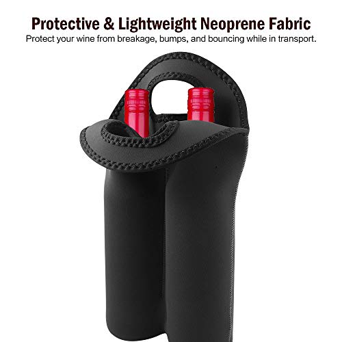 VECH Wine Carrier Tote Bag for Travel - 2 Bottle Carrying Bag Cooler - Thick Neoprene Wine Bottle Holder with Secure Carry Handle Keeps Bottles Protected, Waterproof Insulated Wine Bag (Black)
