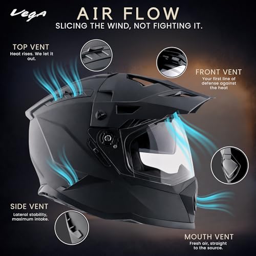 Image of Vega VF 11 Dirt-X Solid Full Face Riding Helmet with Matte Shock Absorbing Shell, Aerodynamic Design, Ventilated Interior, Comfortable Fit, Durable Riding Helmet - Dull Black -XL