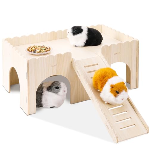 Wooden Guinea Pig House 38x24x18cm Guinea Pig Toys Hideout Hut With Cave Stairs Wooden Small Animal House For Rat Hamster Hedgehog