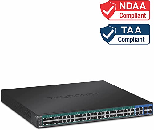 Image of TRENDnet 52-Port Web Smart PoE+ Switch, 48 x Gigabit PoE+ Ports, 4 x Shared Gigabit Ports (RJ-45 or SFP), VLAN, QoS, LACP, IPv6 Support, 740W PoE Power Budget, Lifetime Protection, TPE-5048WS