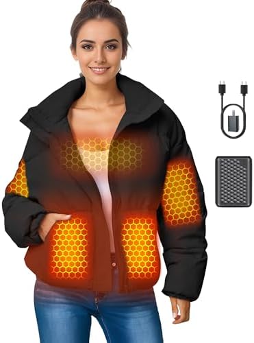 Women Short Heated Jacket Battery Pack Included Waterproof Puffer Rechargeable Usb Electric Winter 7.4v 12v Graphene Female Warming Coat Apparel Clothes Sweater Sweatshirt Hoodie Vest Thermal