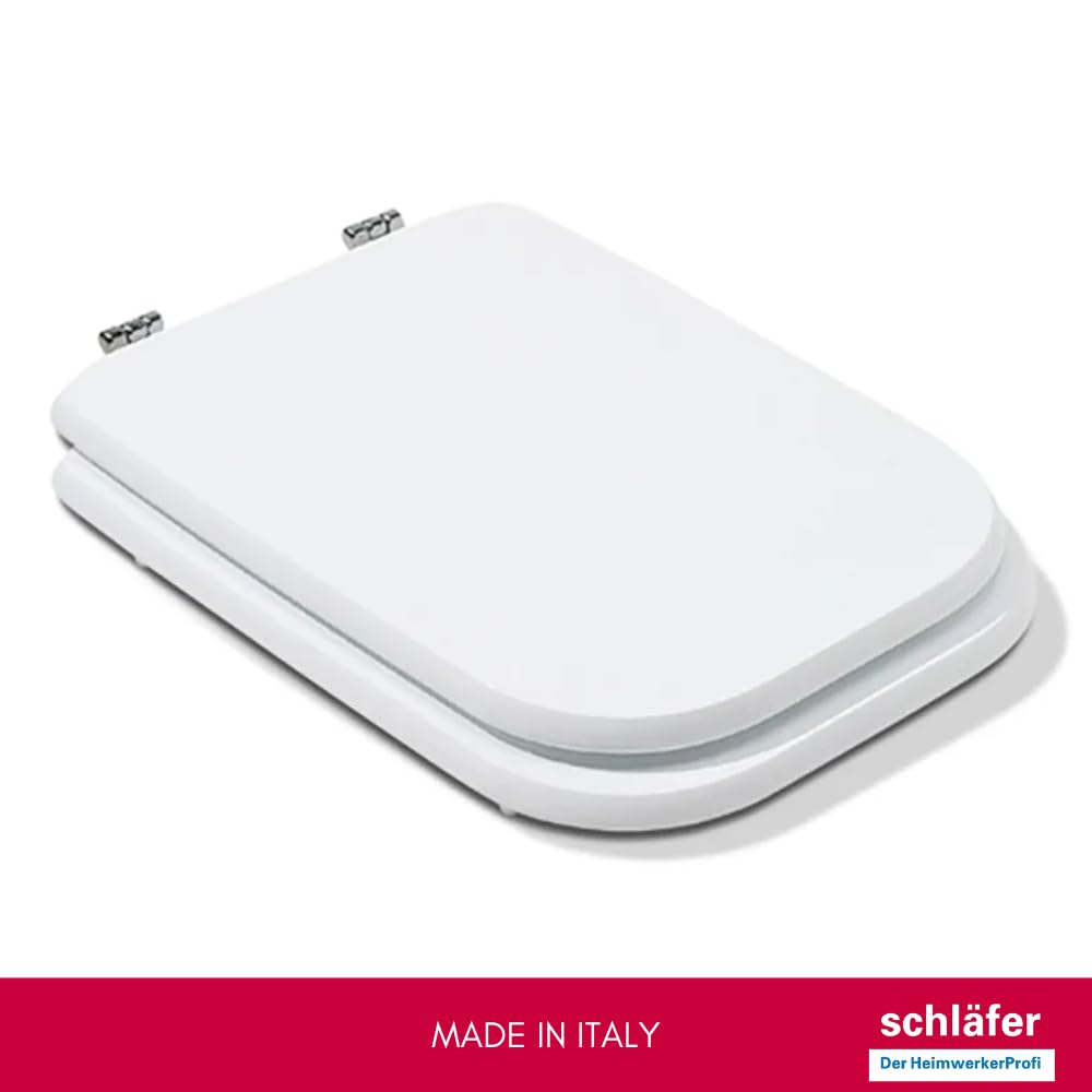 Schläfer 4649102 - Sedile Copriwater per Ideal Standard Serie Conca (T637801), Tavoletta WC in Mdf Bianco Lucido, Cerniere in Acciaio Inox a 45°, Ricambio con Forma Dedicata, 42 x 34 cm