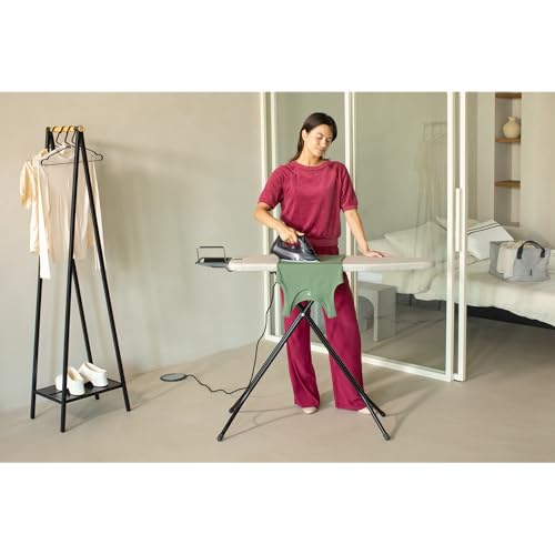 Image of Brabantia Compact Ironing Board with Left /Right Adjustable Steam Iron Rest | Small (Size A) | Fairtrade Denim Gray Cover | Adjustable Height (27-38 inch), Easy Fold, Anti-Collapse Lock, Non-Slip Feet