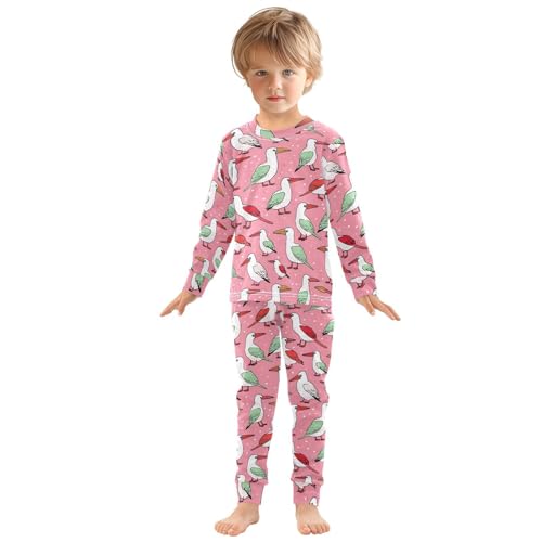 Pajama Sets Long Sleeve Birds Pattern with Hearts Soft Comfy Sleepwear 2 Piece PJS 3-8T2