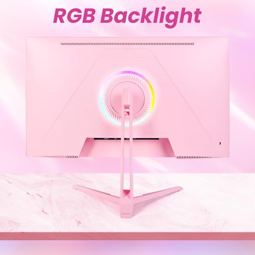 Image of SKitphrati Pink 24 inch Gaming Monitor 200Hz Refresh Rate FHD 1080p Resolution Fast IPS Panel 1ms GTG Response Time Adaptive Sync Built-in Speakers Pink Monitor