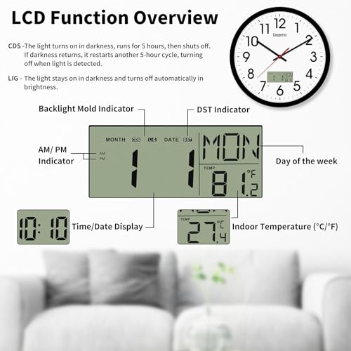 Reloj de pared digital y analógico de 12 pulgadas miniatura 6