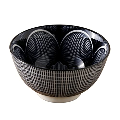 どんぶり 丼 食器 ご飯茶碗 汁椀 味噌汁椀 おしゃれ 磁器 ごはんお茶碗 どんぶり 鉢 花柄 小さい 電子レンジ・食器洗浄機対応 家庭用 飲食店 業務用 2点セット (ブラック 4-2個)