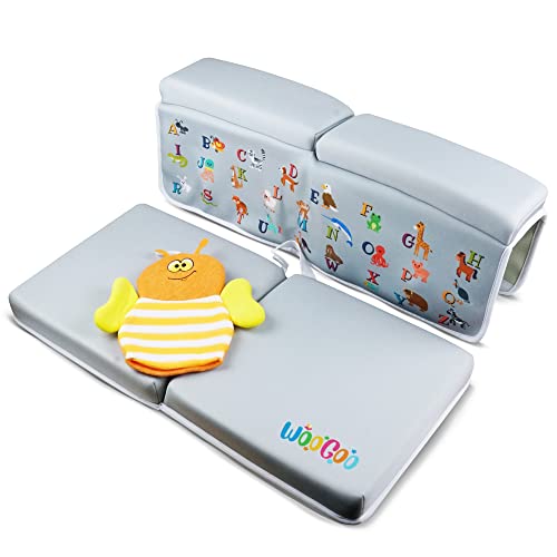 Image of Woogoo Baby Bath Kneeler and Elbow Rest Pad Mat, Thick Baby Bath Kneeling Pad, Elbow and Arm Support for Bathtub with Bee Bath Glove and Baby Accessories Organizer (Grey)