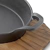 Megachef Cast Iron Mini Oval Pan/Saute Pan with Wood Tray, Cookware, Bakeware, Serveware (1 Piece)