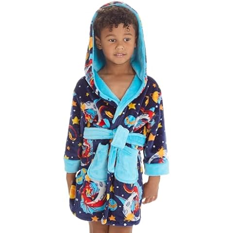 Metzuyan Boys Dragon Print Hooded Fleece Gown Cover