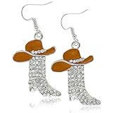 Rhinestone Western Boots Earrings Cowgirl Cowboy Enamel Hat Bohemian Rodeo Boot Drop Dangle Earrings for Women Brown