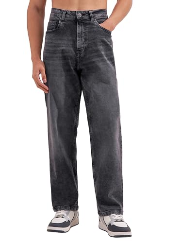 Image of Highlander Men Men's Premium Loose Straight Fit Mid-Rise Cotton Lycra Jeans - Button Closure, Machine Washable, Comfortable All-Day Wear for Casual & Semi-Formal Occasions