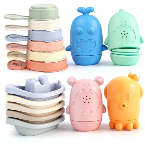 Image of Baby Bath Toys for Kids Ages 1-3, 15 PCS Mold Free Bath Toys for Toddlers 2-4 Bathtub Water Table Pool Toys, Silicone Bath Toy and Bath Boats Spoons, Baby Shower & Birthday Gifts for Babies & Toddlers