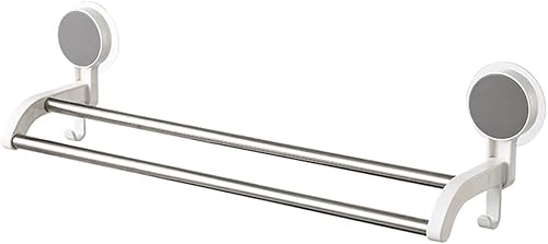 Cetomo Toallero de doble barra montado en la pared con 2 ganchos para ducha, puf, paño de limpieza, cepillo de cocina, baño, marco de plástico, disponible en Yaxa Peru