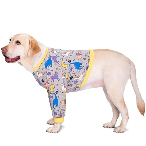 Image of Dog Elbow Protector Suit, Dog Recovery Sleeve with Elbow Protector,Dog Front Leg Surgery Recovery Clothes,Prevent Licking Wound(Yellow Dinosaur-XL)