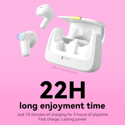 Image of ANCwear Pearl White Wireless Earbuds for Women Teens, Clean Girl Ear Buds with Mini Handbag Charging Case, DIY Stickers, Bluetooth 5.3, 22H Battery Life, Aesthetic Gift Earbuds for Girls