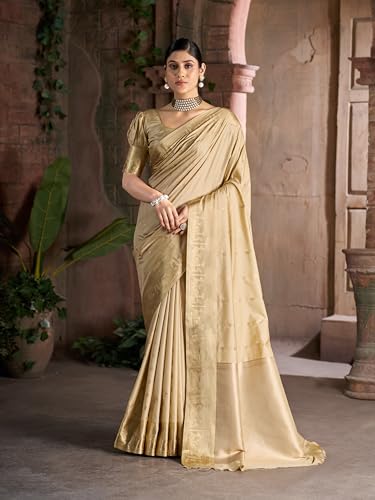 Image of MADHUHANSH Women's Cotton Silk Saree with Unstitched Blouse Piece Zari Weave and Floral Pattern | Heavy Embroidery Saree for Women | Interview Saree for Women | Readymade Blouse with Saree Set