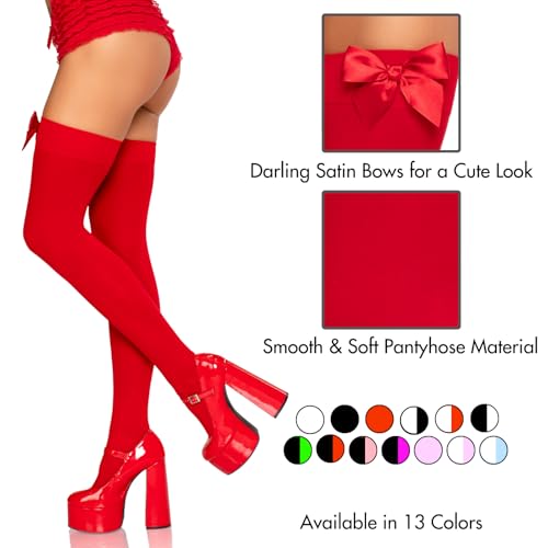 Image of Leg Avenue Women's Satin Bow Accent Thigh Highs