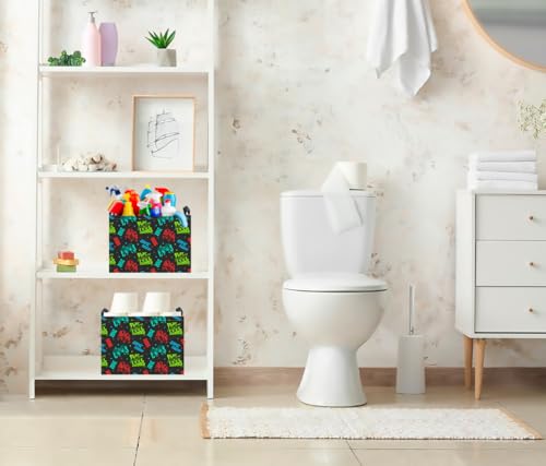 Image of CLOCOR Rectangular Storage Basket Empty,Gift Basket,Waterproof Storage Bin with Handles,Room Decor(Game On)