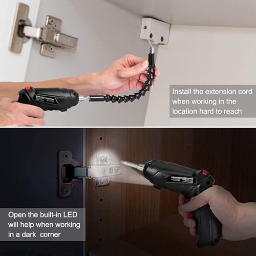 Image of Rechargeable Cordless Electric Screwdriver Kit 47 in 1 with LED Light, 4.2V Lithium Battery, 90 Pivoting Handle, Flexible Shaft & Carry Case for DIY Home Repairs