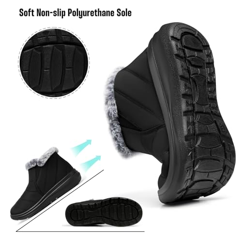 Shibever Winter Waterproof Boots For Women: Snow Women Ankle Black Fur Lined Booties Size 8 Slip On Warm Insulated Boot thumb #2
