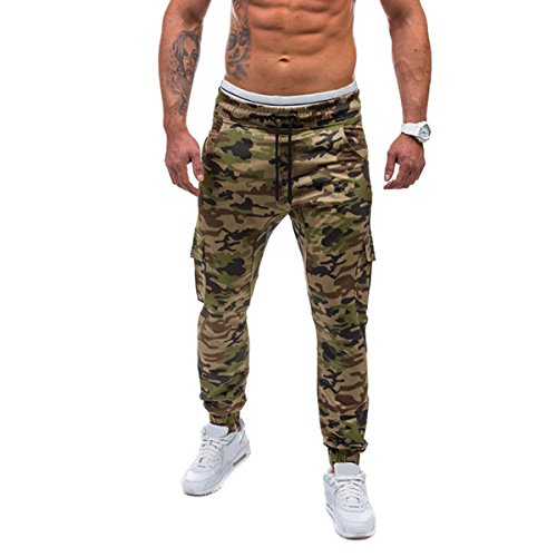 MOMOALA Alamor Mens Casual Running Camouflage Sport Pants Fitness Loose Multi Pockets Sweatpants-Green-XL