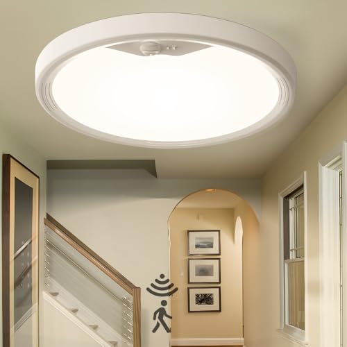 EASY EAGLE Plafon Luz LED con Sensor de Movimiento, 3000K/4000K/6500K Lampara Techo, 1800LM Plafon LED Techo para Cocina Pasillo Balcón Escaleras Garaje Sótano, 22CM