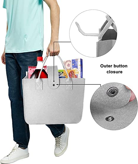Image of Felt Fabric Reusable Shopping Bag with Handle & Button Closure for Grocery, School, Beach, Travel, Study, Gym, Gifts | Size - 30x34.5x17.8cm