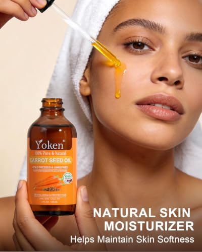 Image of Yoken Cold Pressed Carrot Seed Oil 4oz, Pure Carrier Oil for Skin & Hair | Lightweight Carrot Seed Oil for Daily Moisturizing Scalp Care Body Massage Nail Care Aromatherapy and Essential Oil Blends