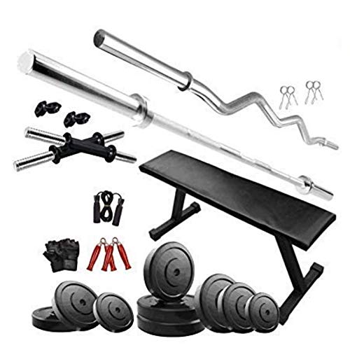 HASHTAG FITNESS Home Gym 30 kg Rubber Weight Combo Set with Included Flat Bench, Black (B07W6QDYKB) Amazon Price History, Amazon Price Tracker