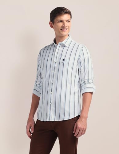 Image of U.S. Polo ASSN. Striped Regular Fit Cotton Shirts for Men - 100% Cotton, Full Sleeve Mens Casual Shirts