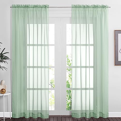 PONY DANCE Sage Green Voile Curtains 60x84 inches