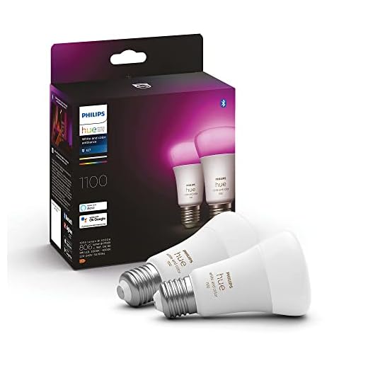 Philips Hue White and Color Ambiance ljuskälla E27, 2-pack, LED 9W, 1100 lumen, 2200-6500 Kelvin, 16 miljoner färger, Zigbee & BT, 25000 timmar, röststyrning via Amazon Alexa, Google Home Assistant