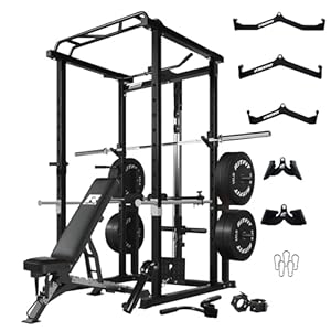RitFit Power Cage with Optional LAT PullDown/Cable Crossover/Smith Machine System, 1000LB Squat Rack for Home & Garage Gym, with Weight Storage Rack and More Training Attachments, ASTM-Certified