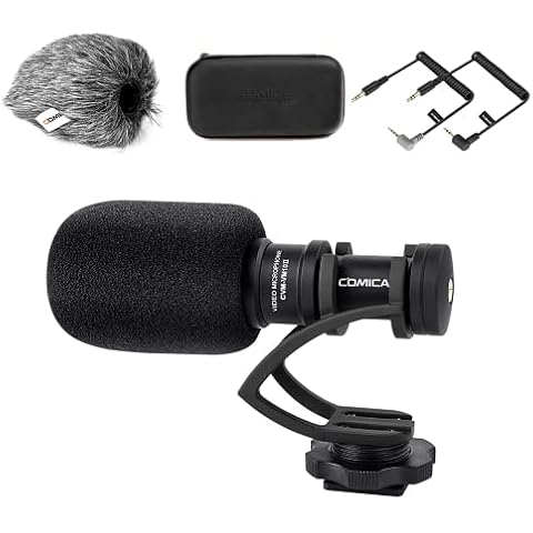 comica Kamera Mikrofon,CVM-VM10II Richtmikrofon Cardioid Shotgun Video Camcorder Mikrofon für Canon, Nikon, Fuji, Sony, Panasonic, Olympus DSLR-Kameras, Smartphones (mit Wind Muff) schwarz Cover